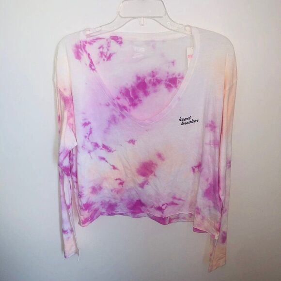 Brand New Tie‎ Dye Heart Breaker Crop Tee Size L Pink Victoria's Secret Women - Picture 1 of 8